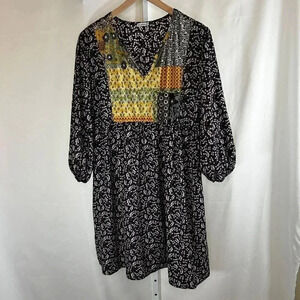 Egs California Ditsy Floral Size 1XL Dress Boho Bubble Sleeve Babydoll Cottageco
